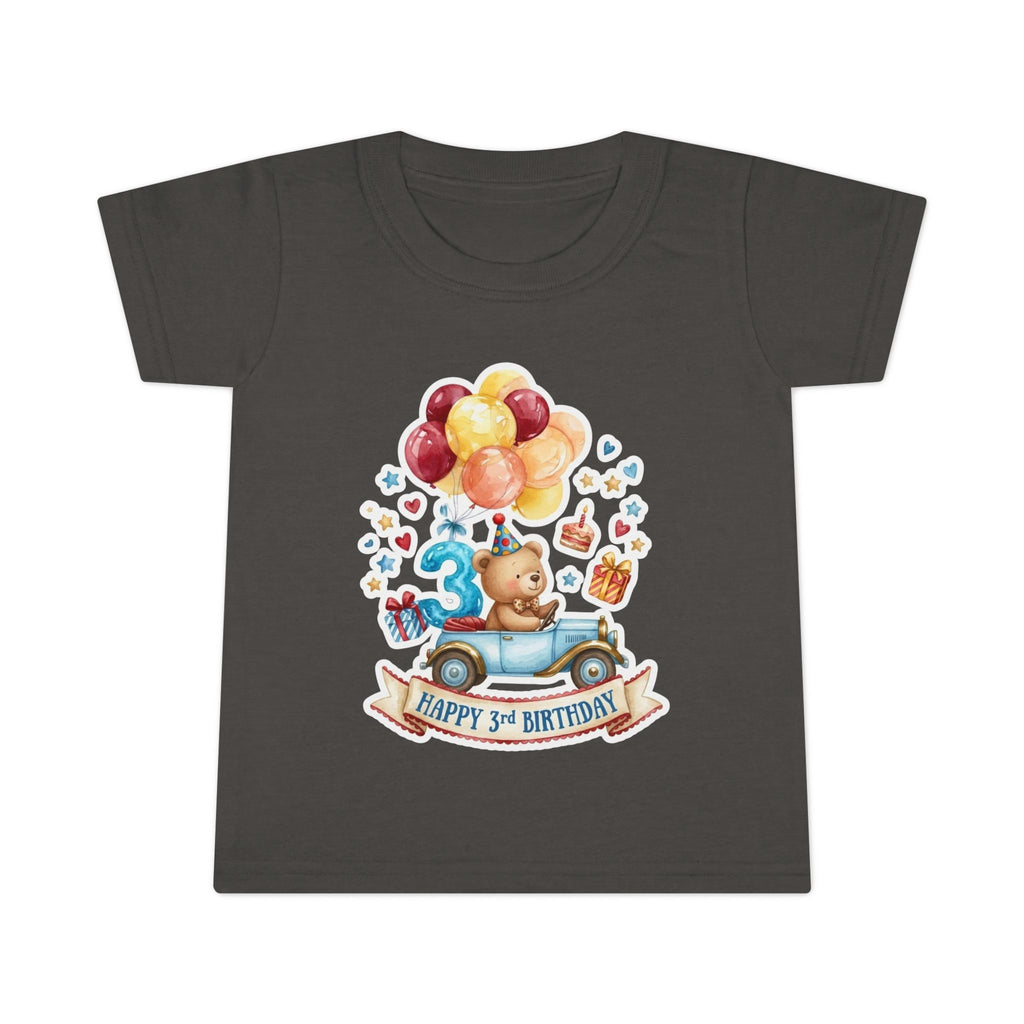 Toddler T-Shirt — Happy 3rd Birthday Bear Balloons Graphic