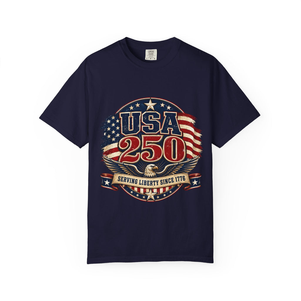 USA 250 T-Shirt — Patriotic "Serving Liberty Since 1776" Anniversary Tee
