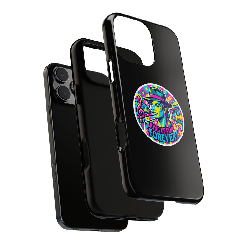 Matte Black iPhone Tough Cases 12 to 17 Pro Max  — "King of Pop Forever" Retro Pop Art Phone Case