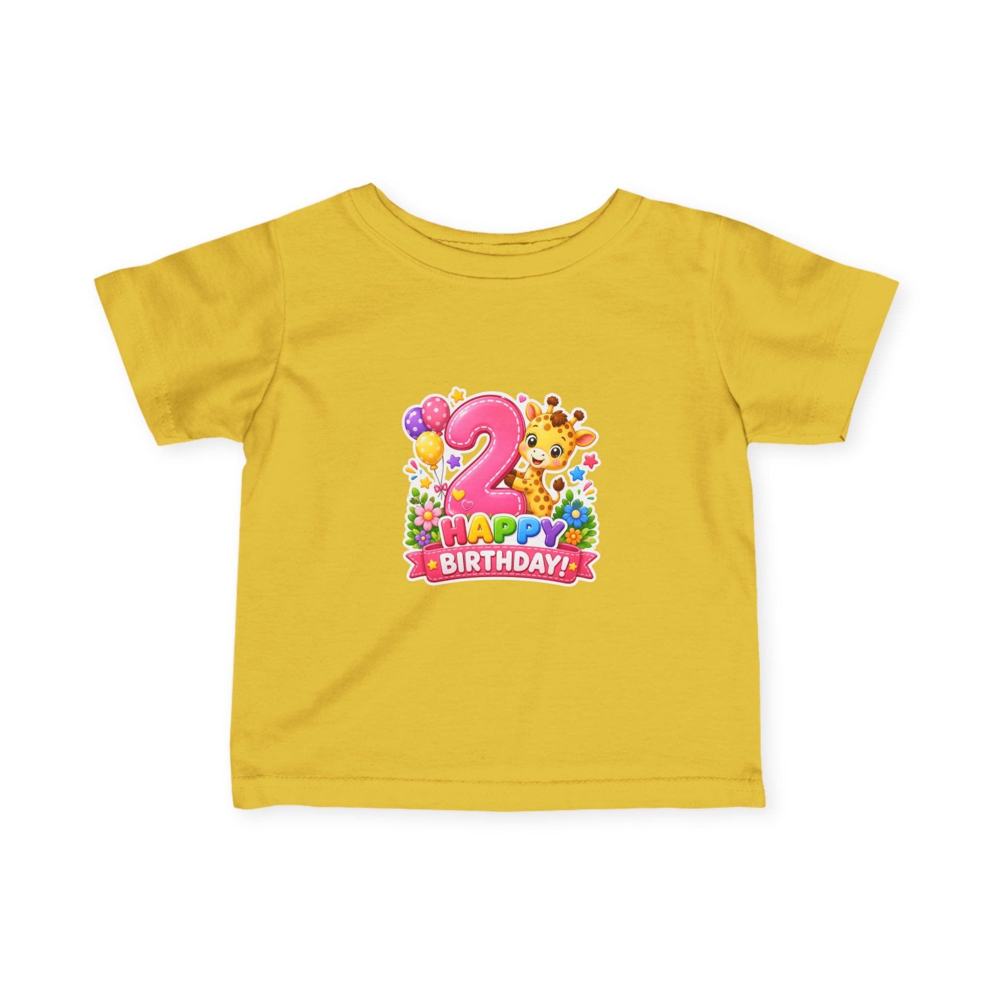 2nd Birthday Infant Tee - Cute Giraffe & Balloons Happy Birthday Shirt