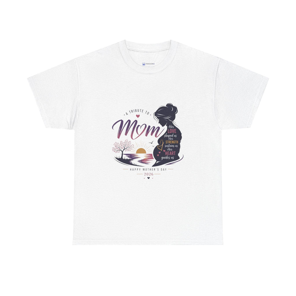 Mom Silhouette Sunset T-Shirt — "Super Mom" Graphic Tee for Mother's Day.