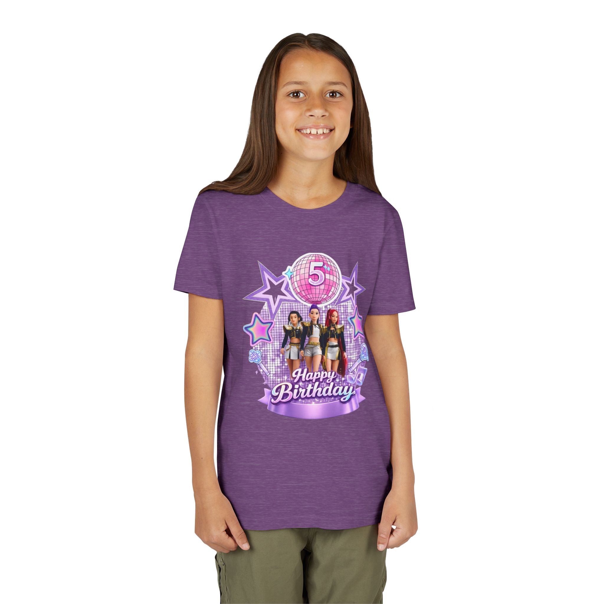 Girls' 5th Birthday Tee - 'Happy Birthday' Glitter Stars Design