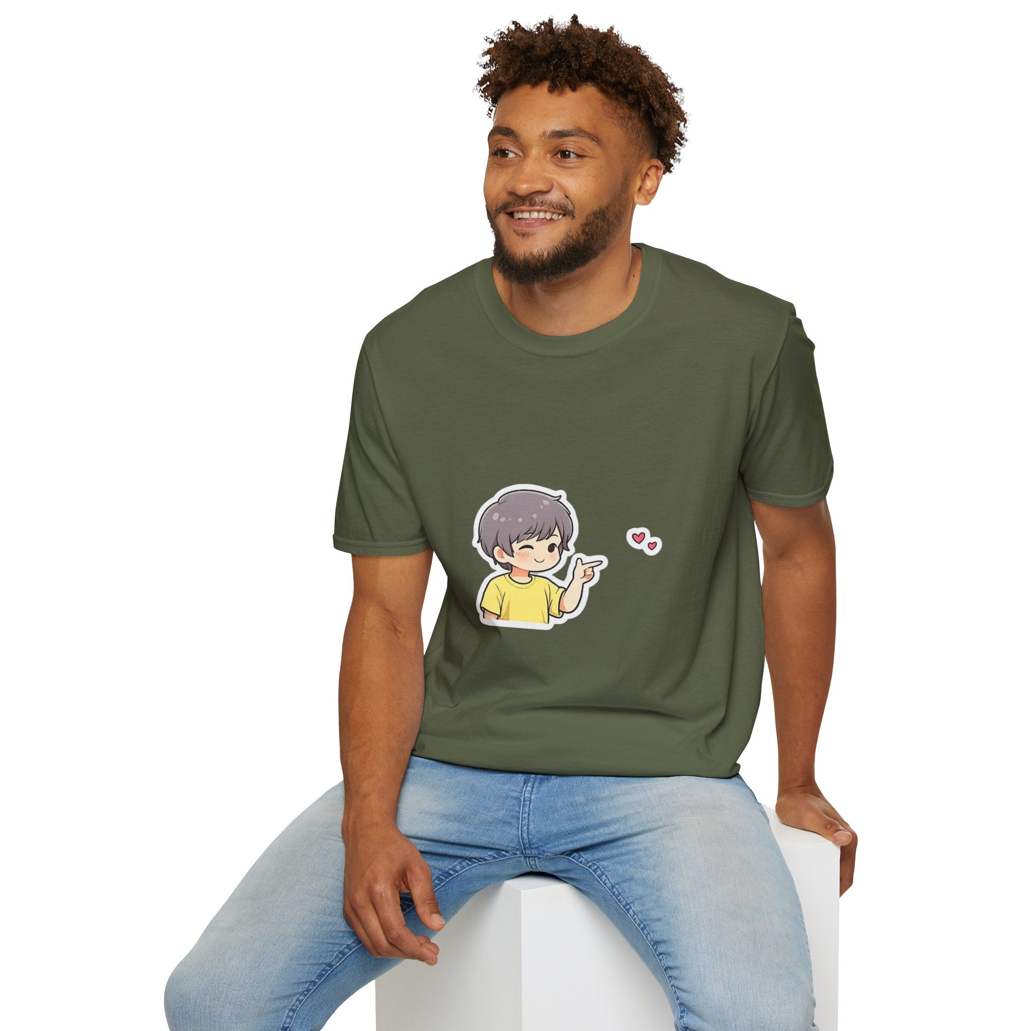 Cute Boy Waving Hearts T-Shirt — Cute Kawaii Cartoon Graphic Tee