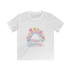 Kids Tee — Pastel Rainbow "Happy Birthday" Floral Design