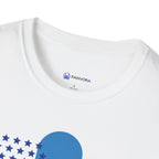 Red and blue patriotic typography tee