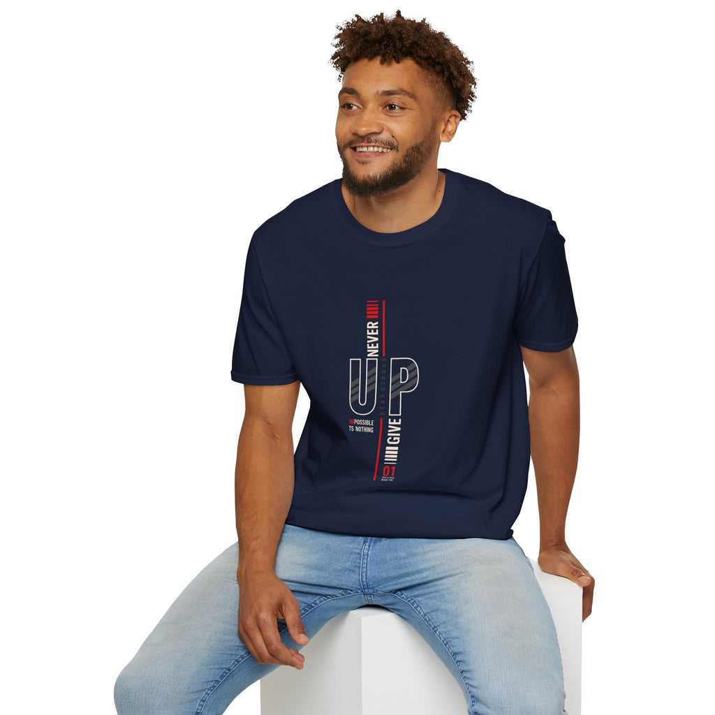 Never Give Up T-Shirt — Motivational Vertical 'Never Up' Graphic Tee