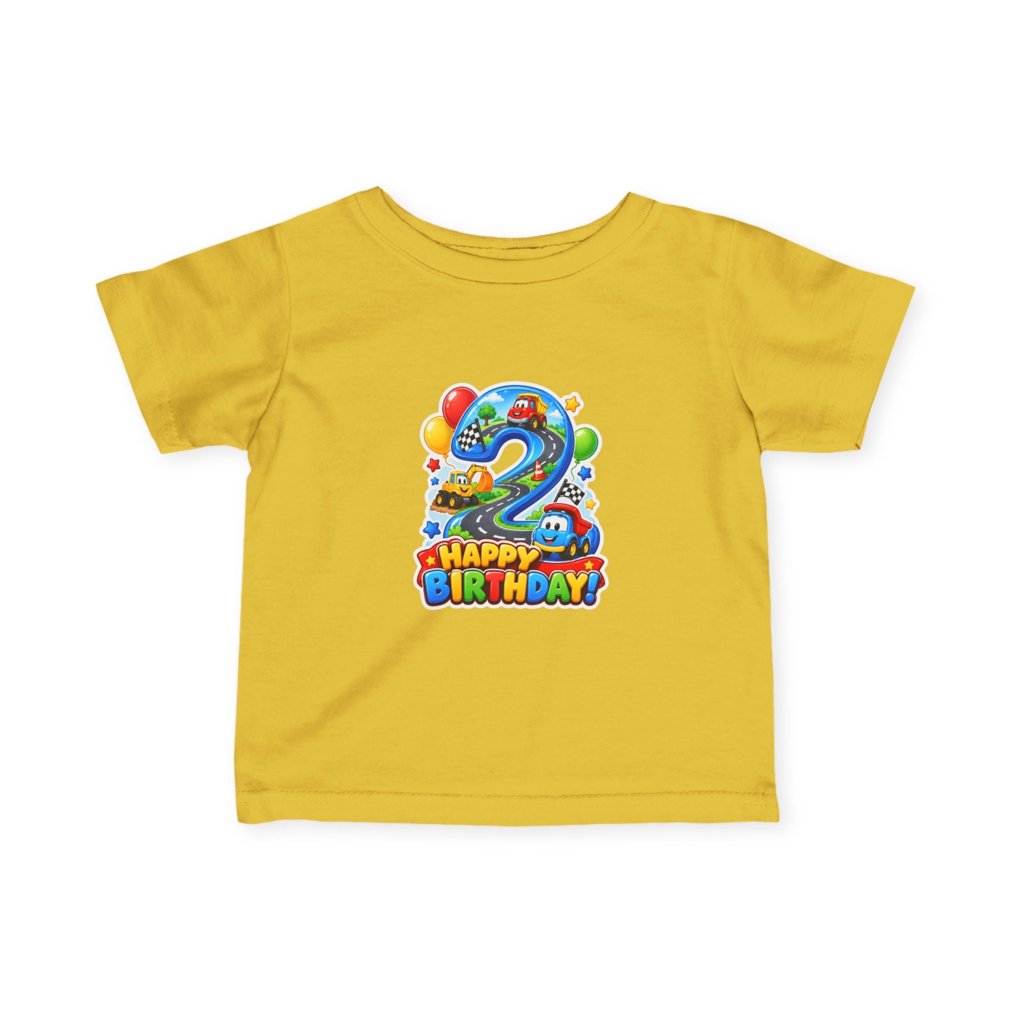 Toddler 2nd Birthday Tee – Colorful Balloon & Race Car "Happy Birthday" Shirt
