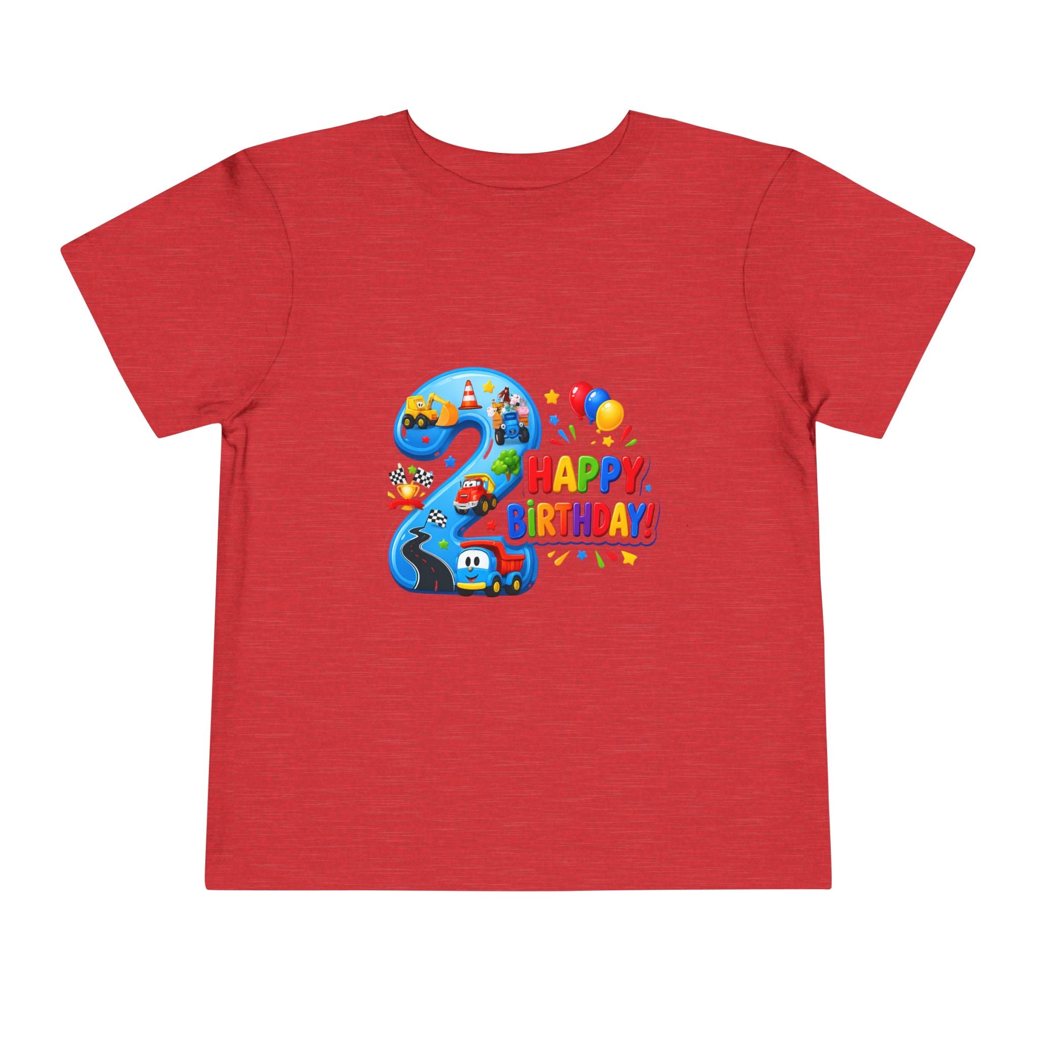 2nd Birthday Toddler Tee — Happy Birthday Number 2 with Cars & Balloons