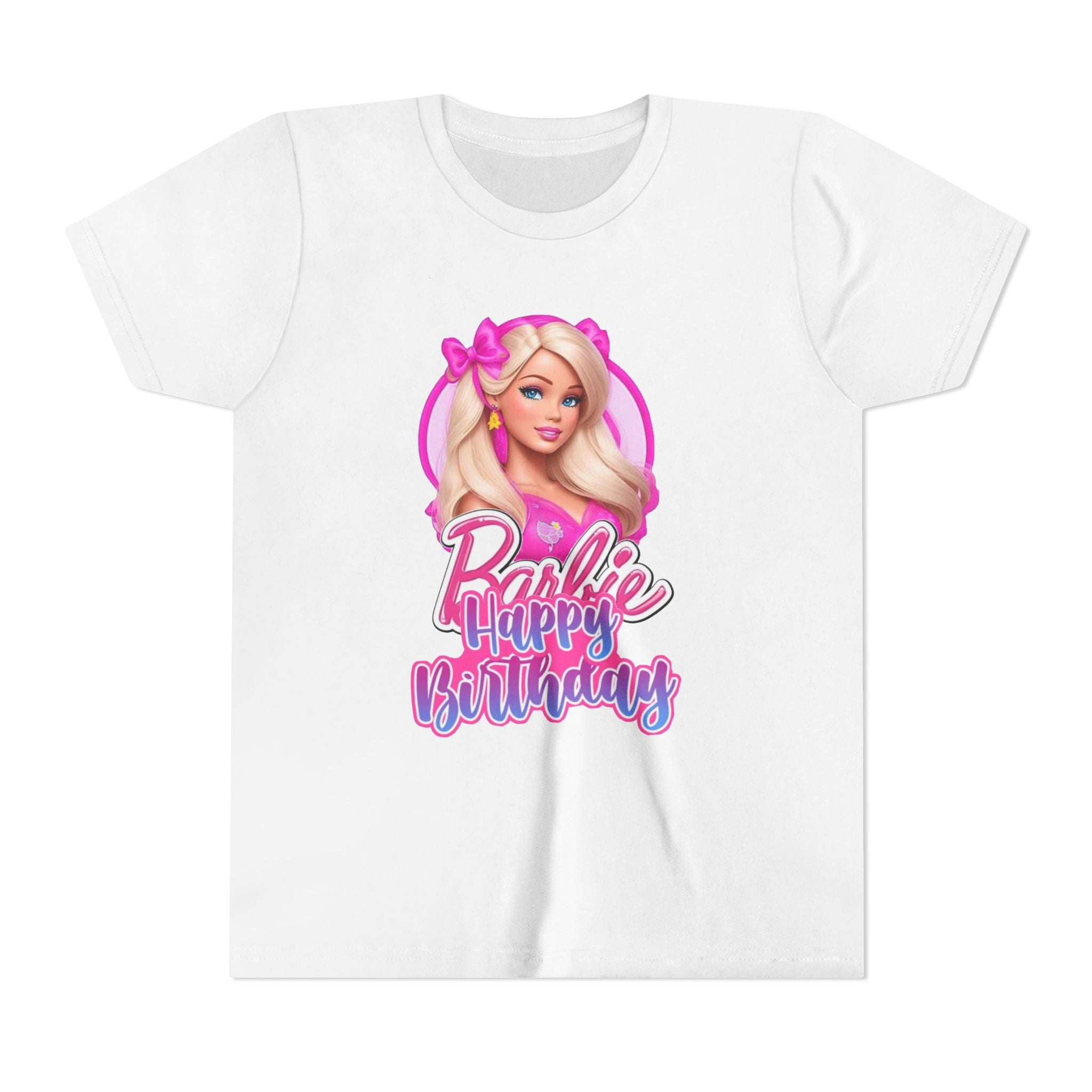 Youth Tee — "Barbie Happy Birthday" Pink Birthday Graphic Shirt