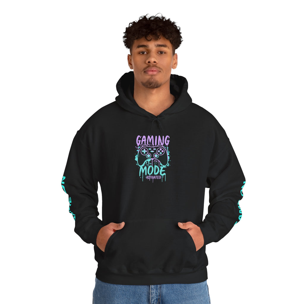Gaming Mode Hoodie — "Gaming Mode" Graphic Pullover with Sleeve "Game On" Text