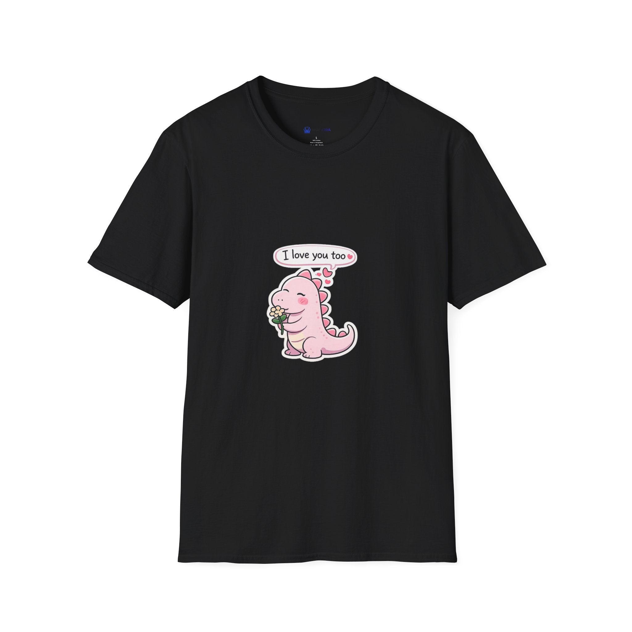 Cute Pink Dino T‑Shirt — "I love you too" Valentine Tee