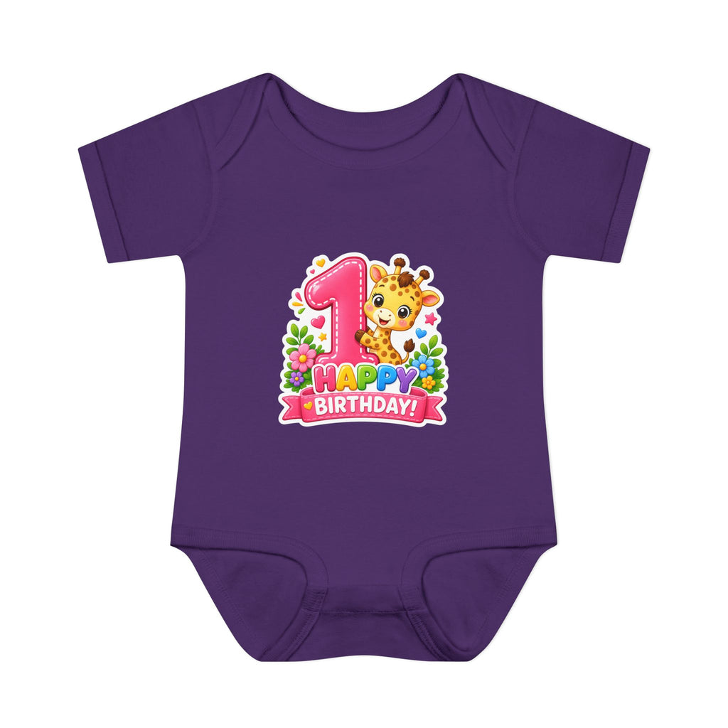 1st Birthday Baby Bodysuit - Happy Birthday Giraffe Onesie