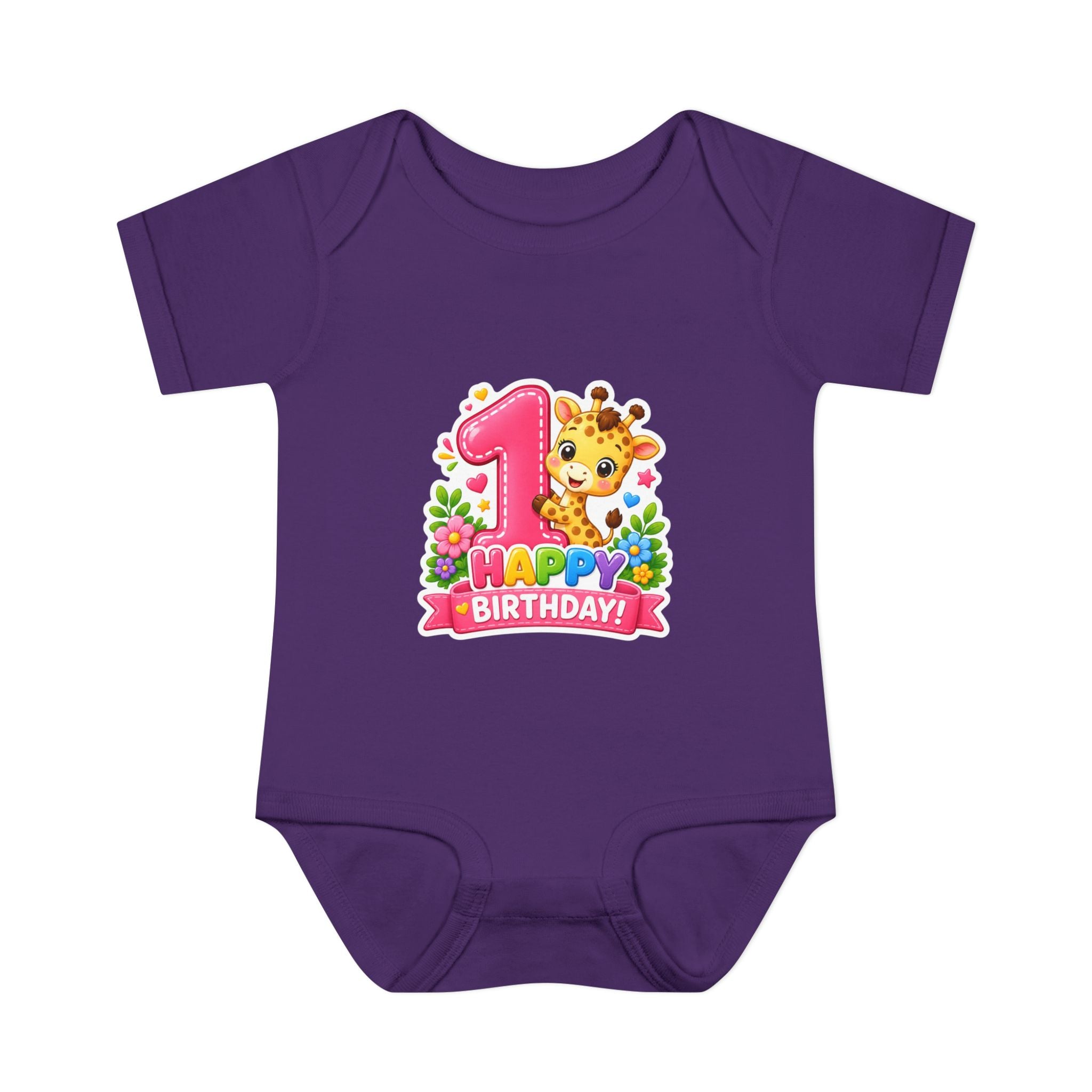 1st Birthday Baby Bodysuit - Happy Birthday Giraffe Onesie