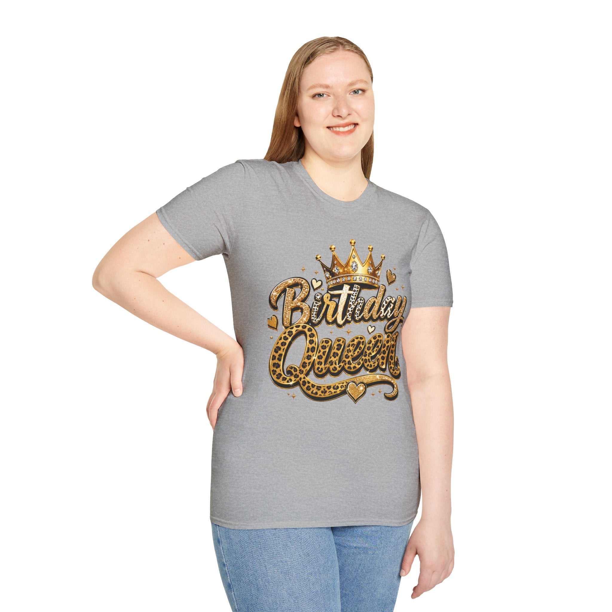 Birthday Queen T‑Shirt — Gold Crown & Leopard Print Celebration Tee