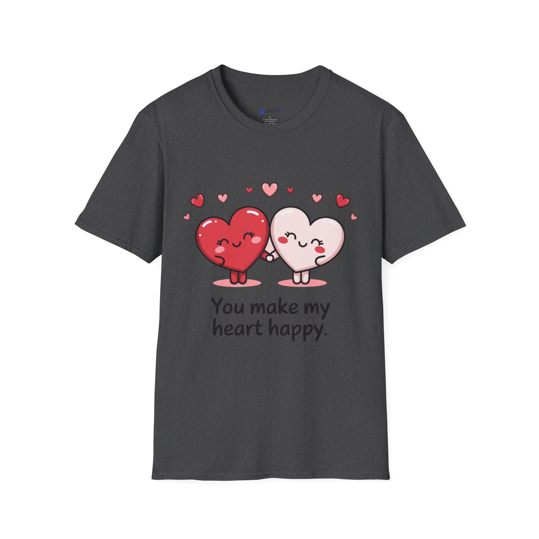 Cute Couples Heart T-Shirt — "You Make My Heart Happy" Valentine's Tee