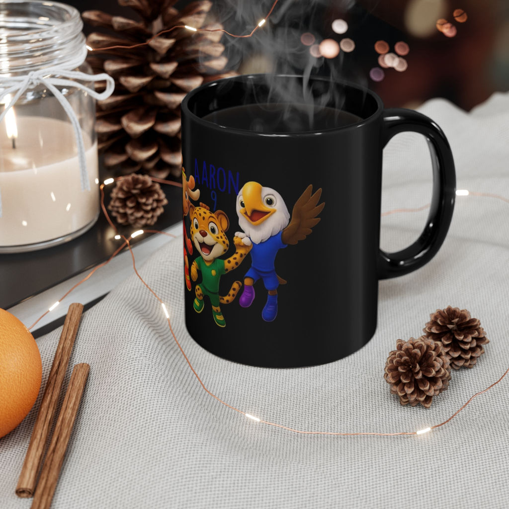 Kids Sports Mascot Black Mug — Personalized Name Option (11oz/15oz)