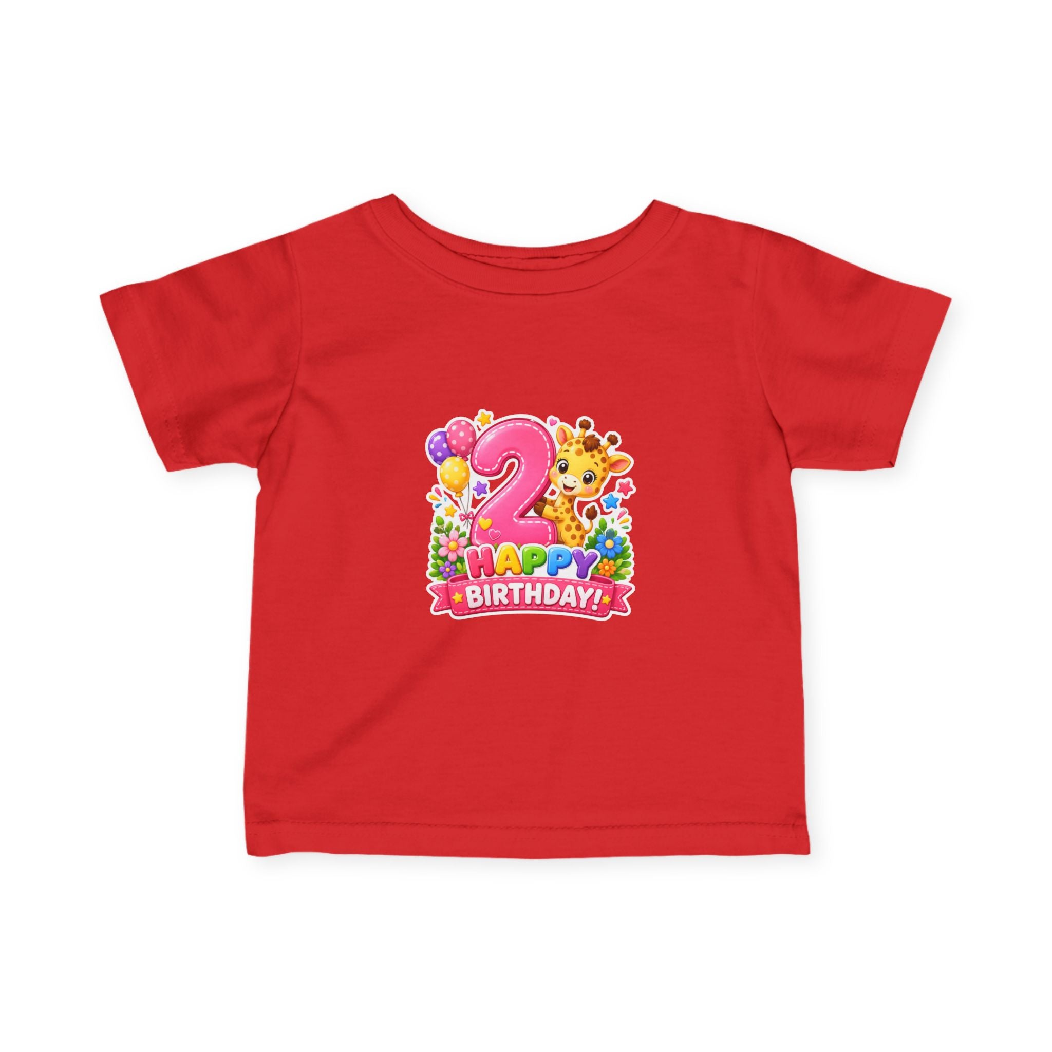 2nd Birthday Infant Tee - Cute Giraffe & Balloons Happy Birthday Shirt