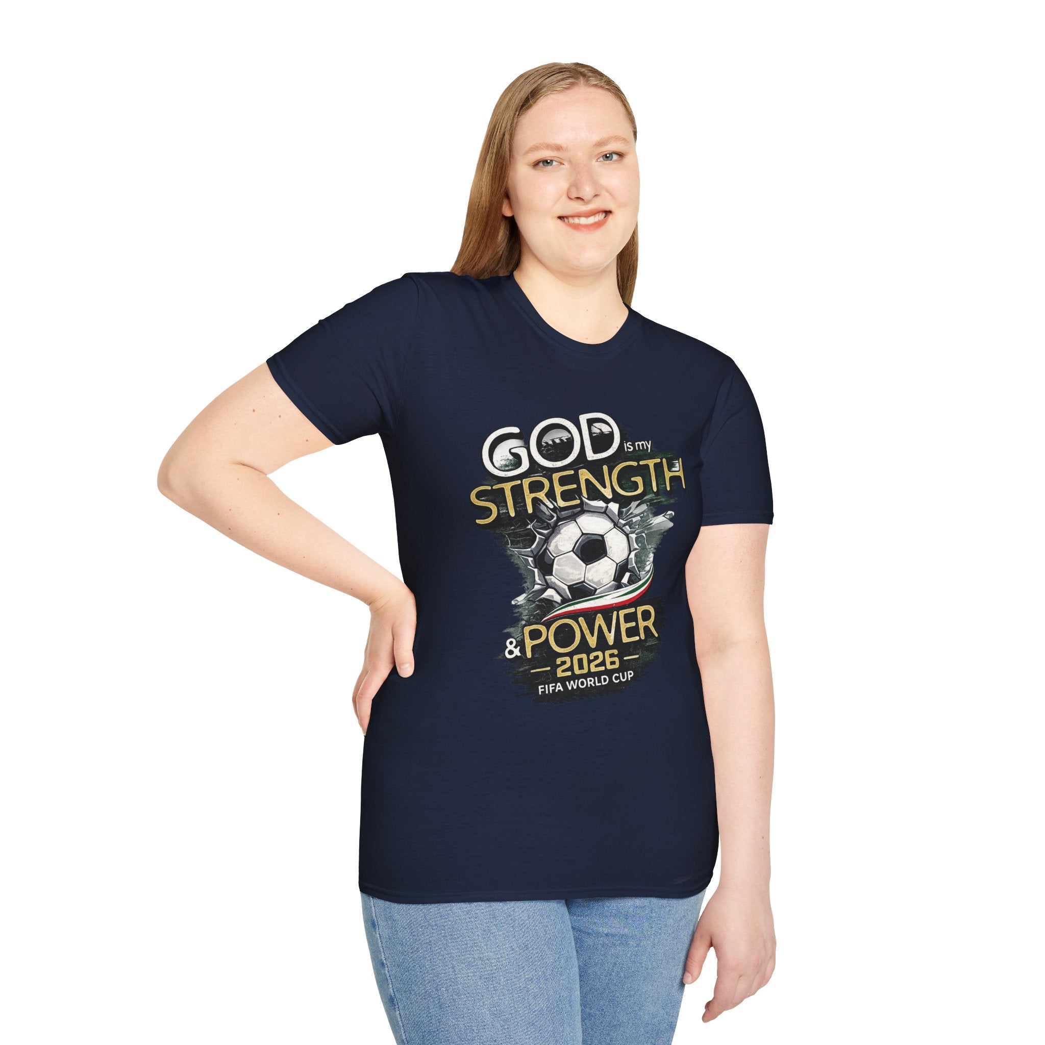 God Is My Strength Soccer T-Shirt — Christian Faith & Football Power 2026