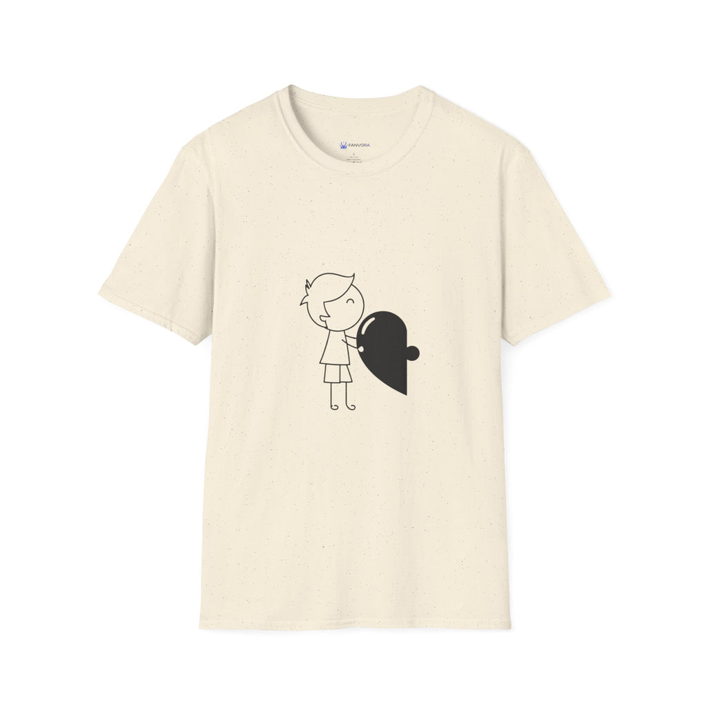 T-Shirt — Boy Hugging Heart Ghost Cute Minimalist Graphic Tee