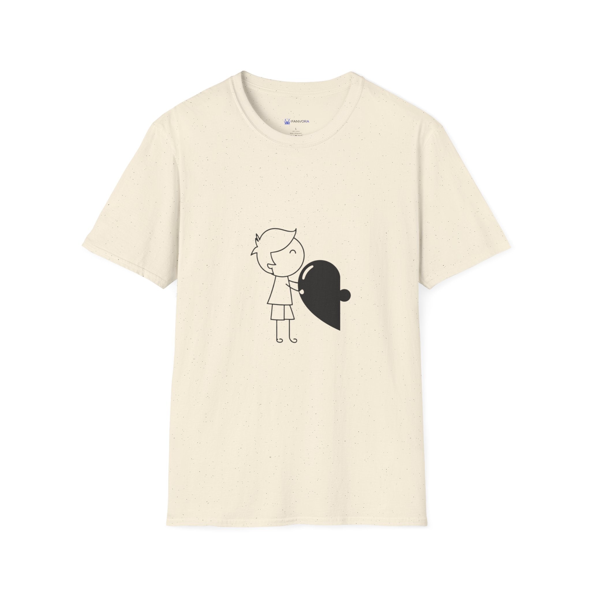 T-Shirt — Boy Hugging Heart Ghost Cute Minimalist Graphic Tee