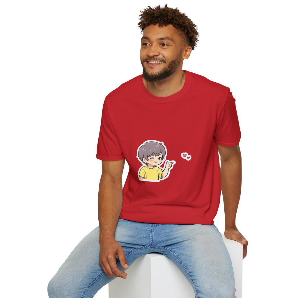 Cute Boy Waving Hearts T-Shirt — Cute Kawaii Cartoon Graphic Tee