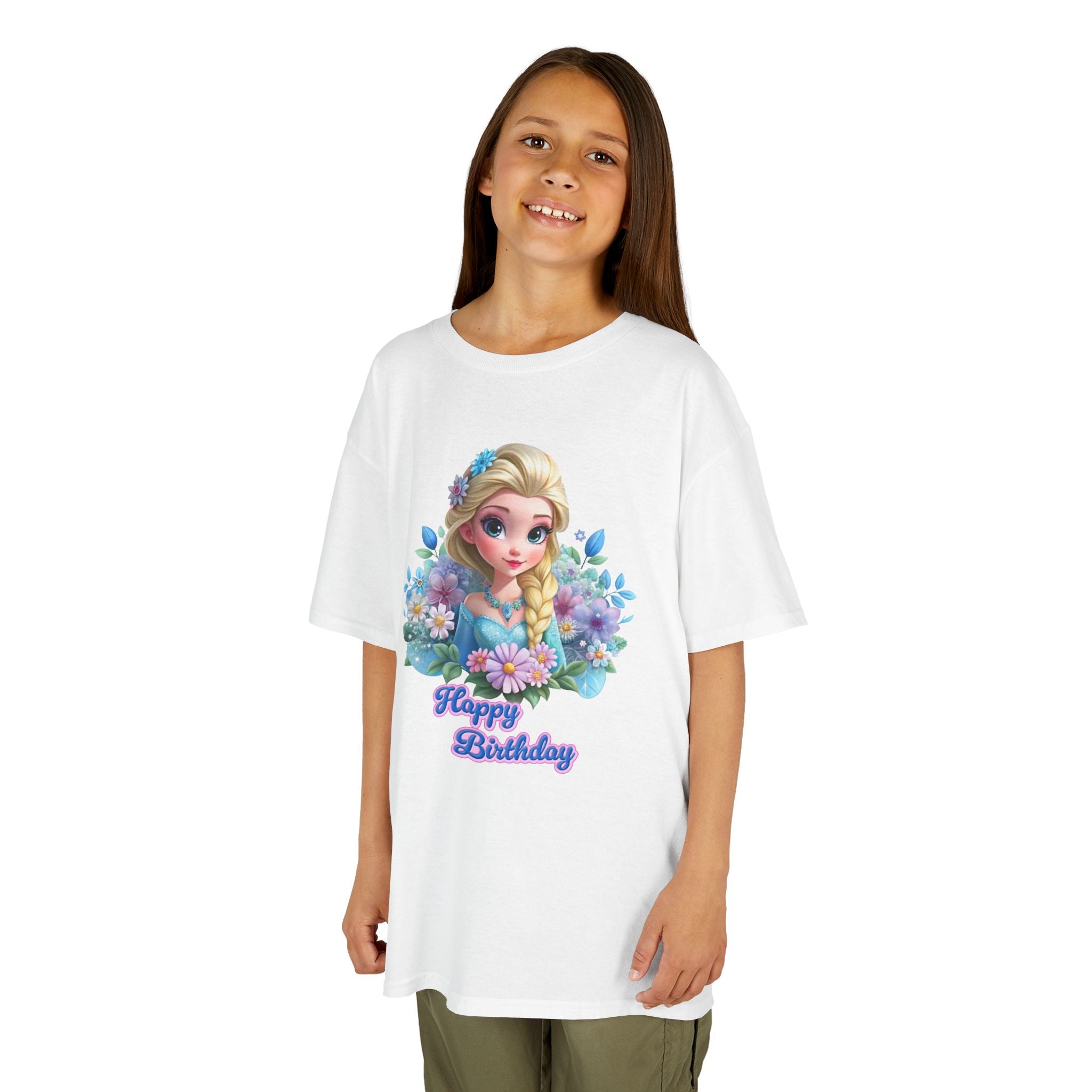 Kids Tee — 'Happy Birthday' Princess Floral Design