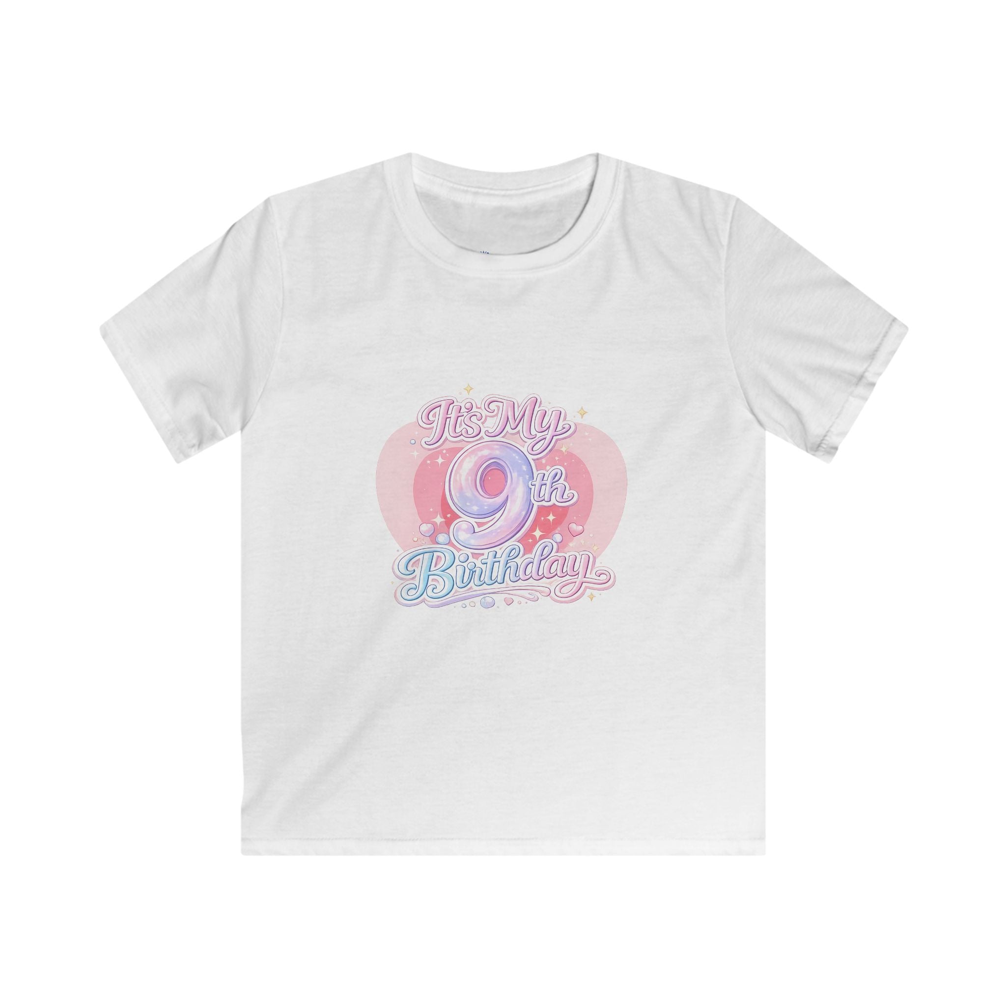 Kids 9th Birthday T‑Shirt - 'It's My 9th Birthday' Pink Heart Graphic Tee