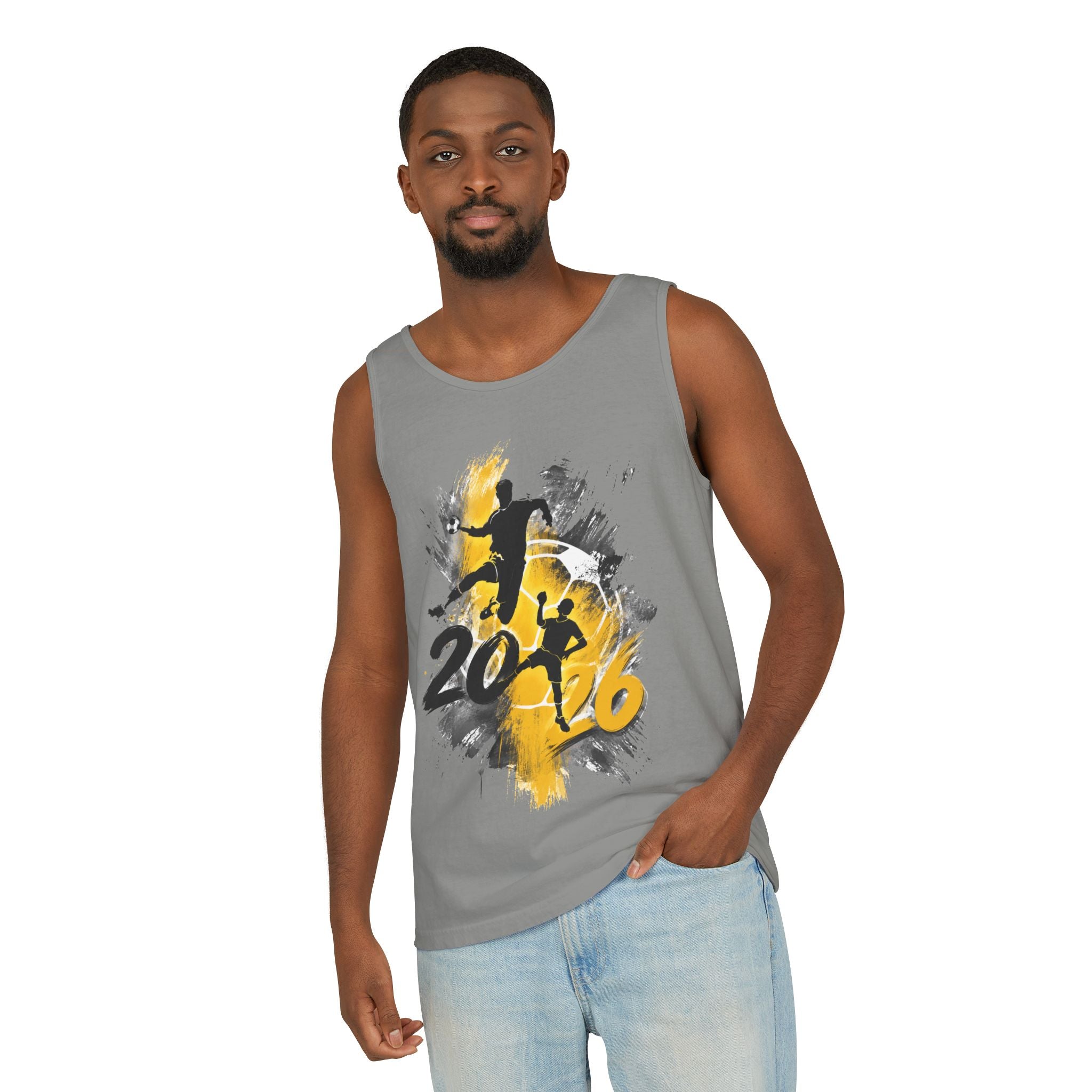 Soccer 2016 Player Silhouette Tank Top — Yellow Brushstroke Sports Vest