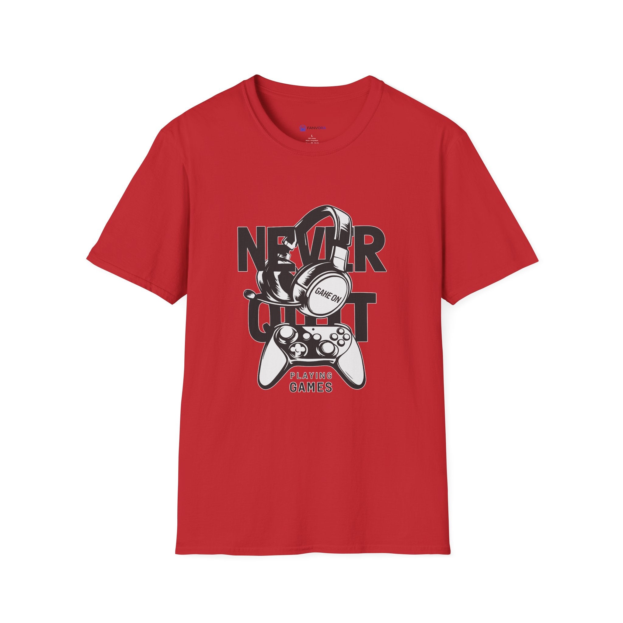 Gamer 'Never Quit' T-Shirt — Headphones & Controller Retro Gaming Tee