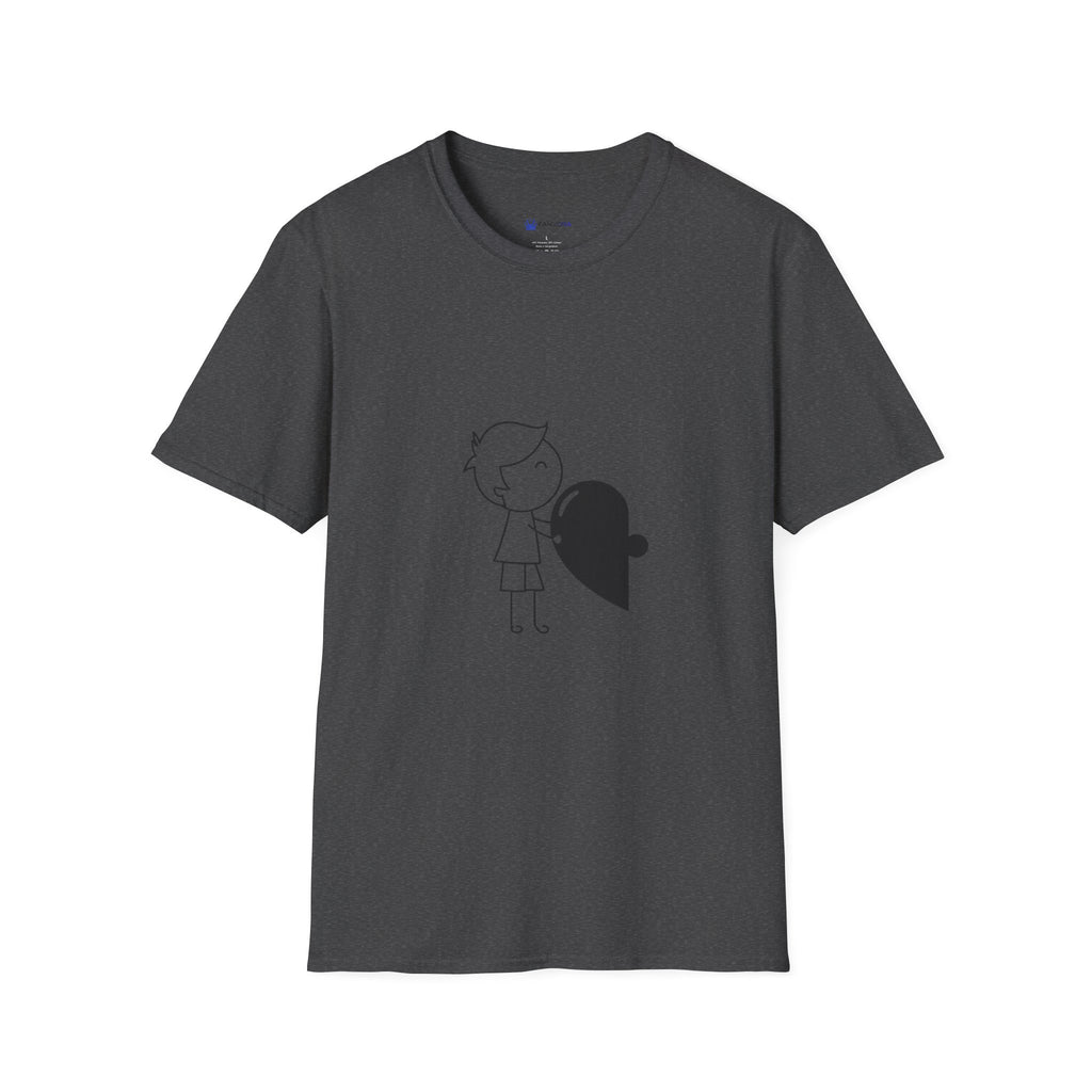 T-Shirt — Boy Hugging Heart Ghost Cute Minimalist Graphic Tee