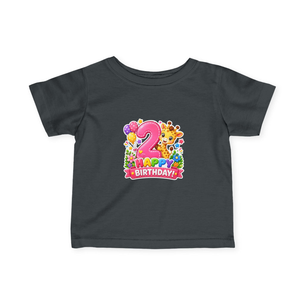 2nd Birthday Infant Tee - Cute Giraffe & Balloons Happy Birthday Shirt