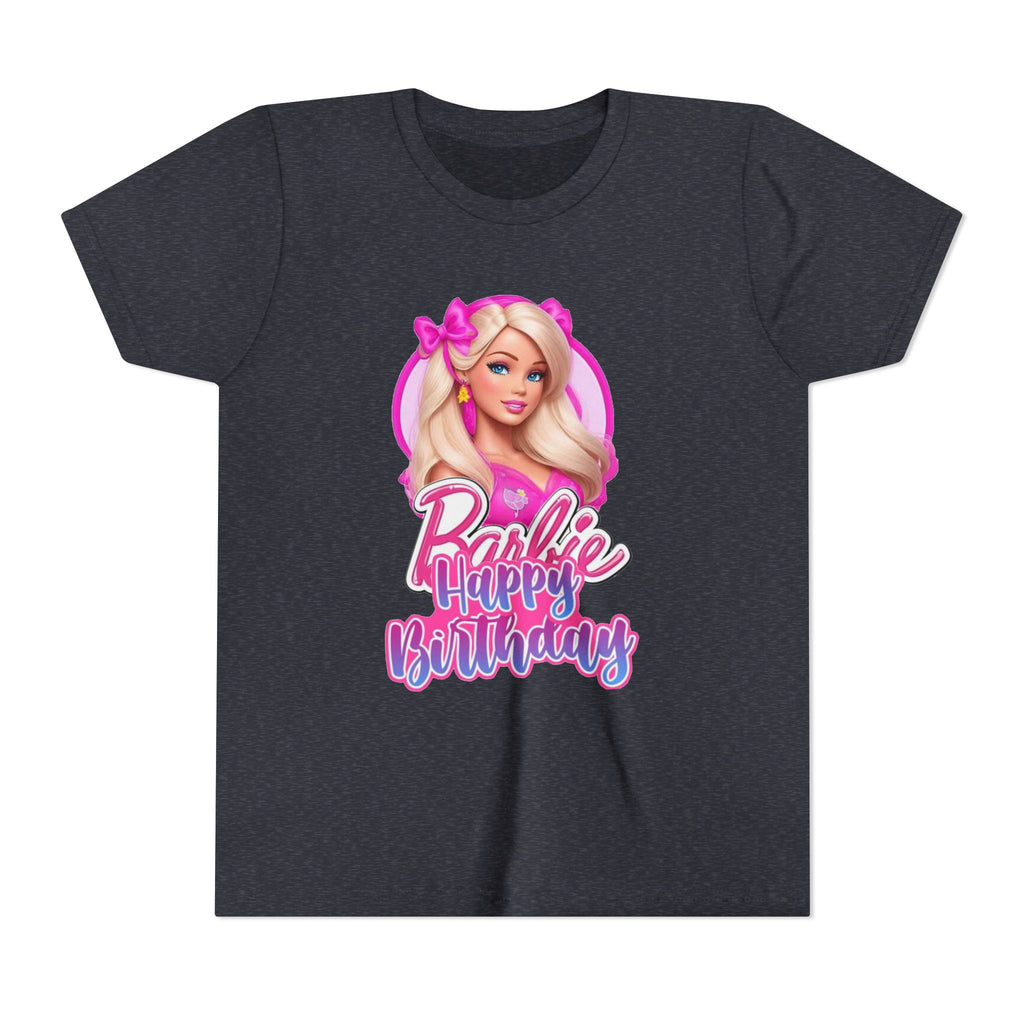 Youth Tee — "Barbie Happy Birthday" Pink Birthday Graphic Shirt