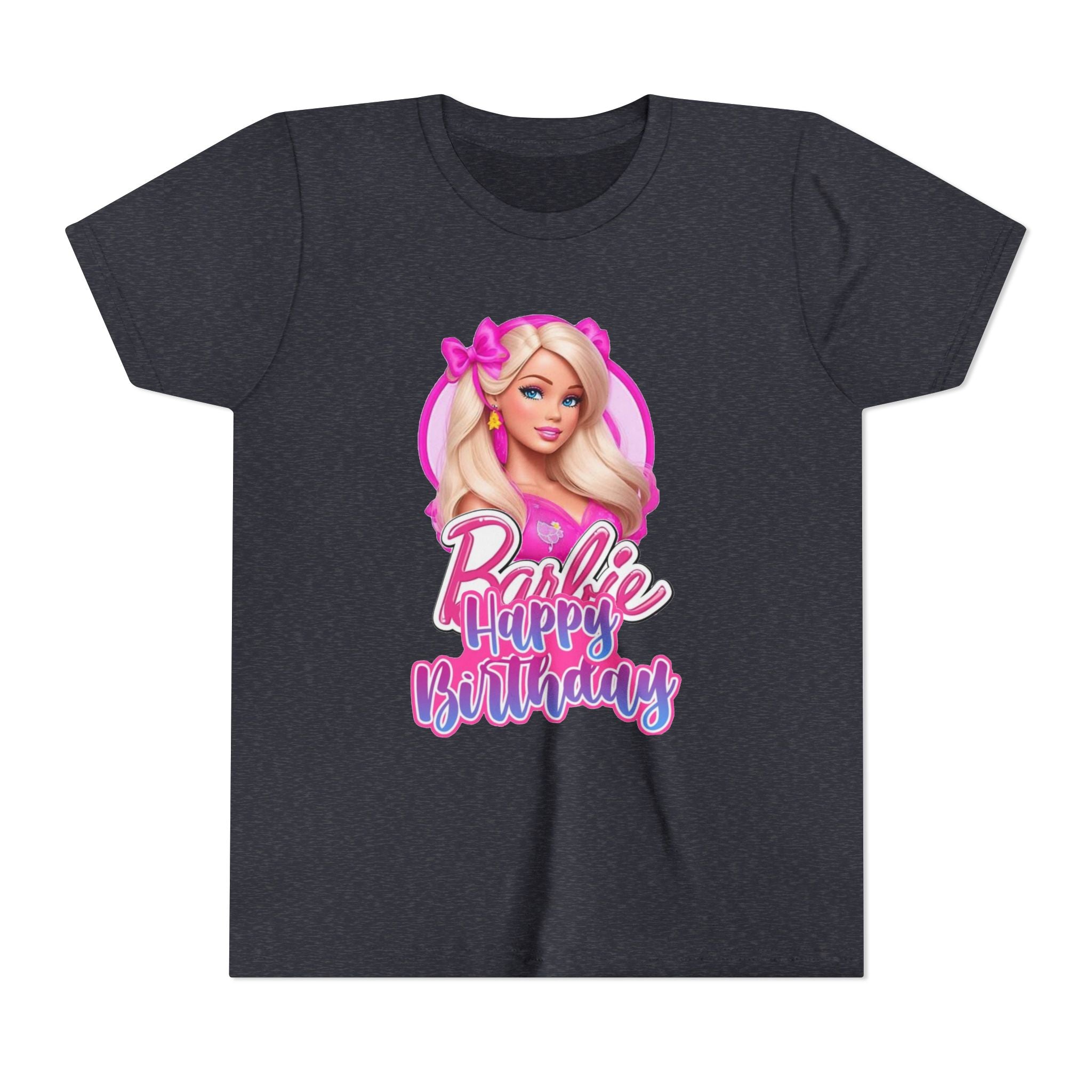 Youth Tee — "Barbie Happy Birthday" Pink Birthday Graphic Shirt