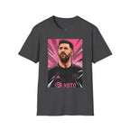 Soccer Star Graphic T‑Shirt — Retro Pink Icon Portrait.