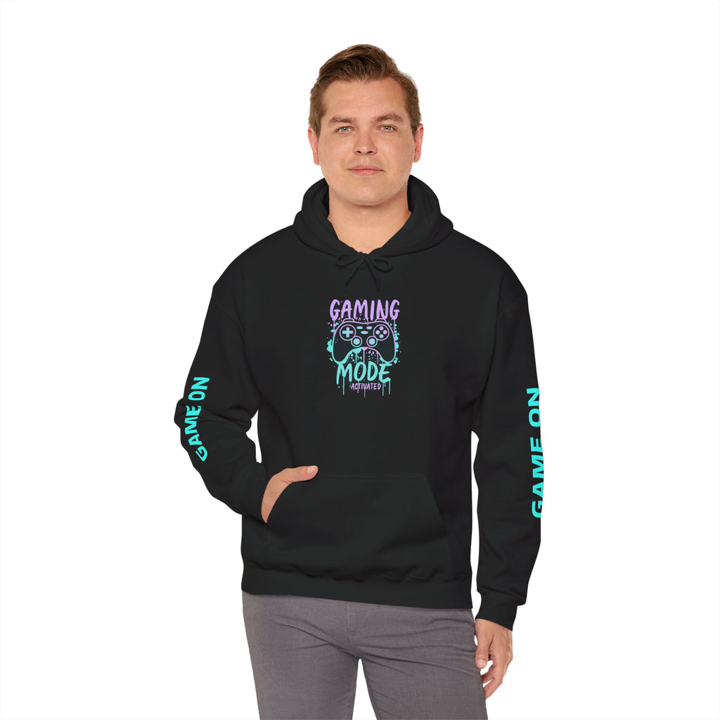 Gaming Mode Hoodie — "Gaming Mode" Graphic Pullover with Sleeve "Game On" Text