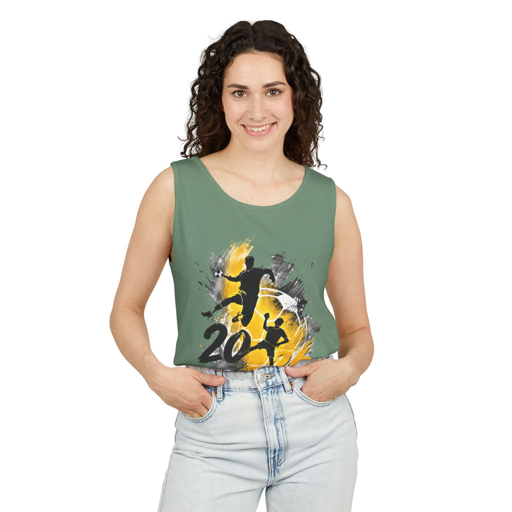 Soccer 2016 Player Silhouette Tank Top — Yellow Brushstroke Sports Vest.