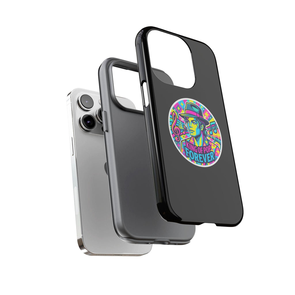 Matte Black iPhone Tough Cases 12 to 17 Pro Max  — "King of Pop Forever" Retro Pop Art Phone Case
