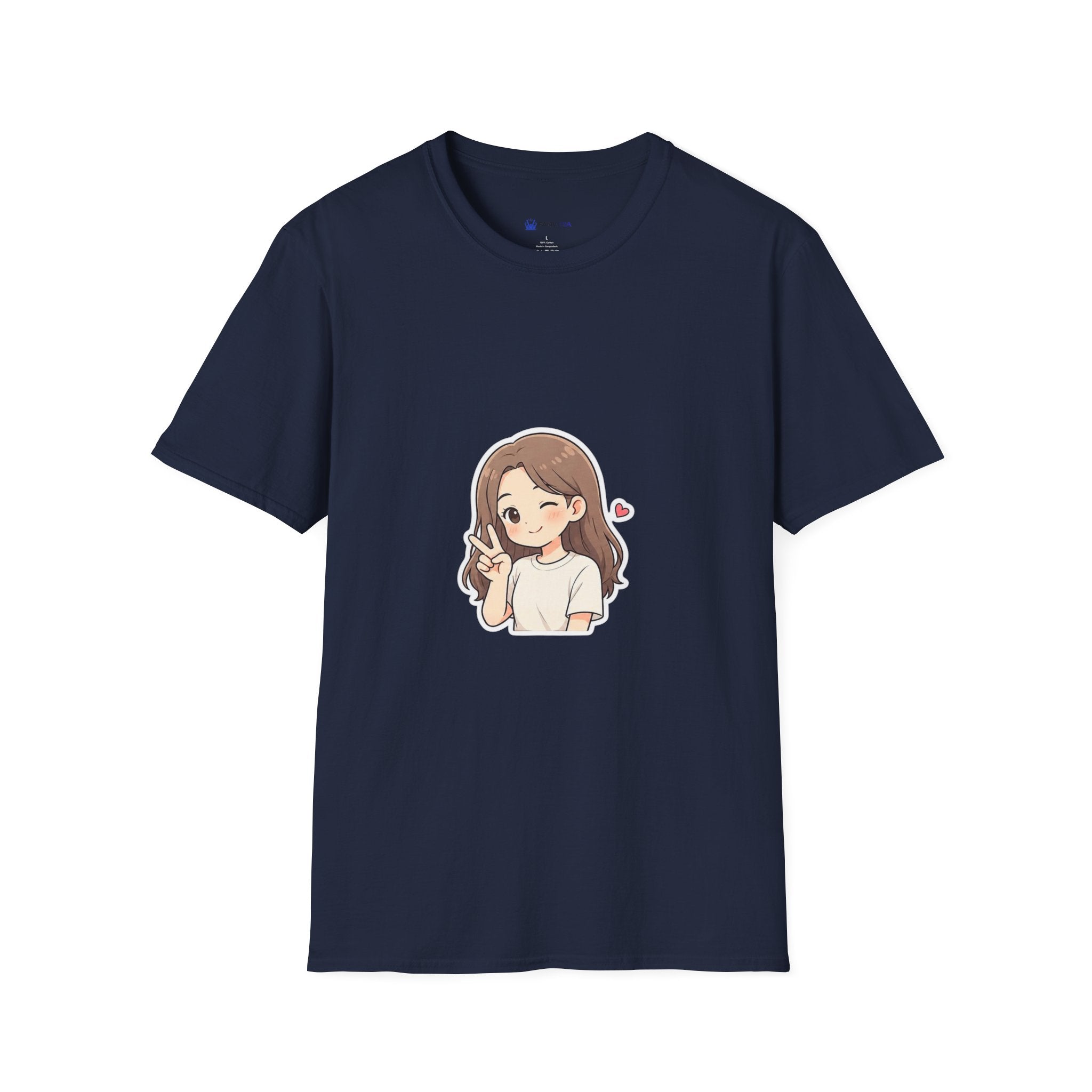 Cute Winking Girl Graphic T-Shirt – Kawaii Heart Tee