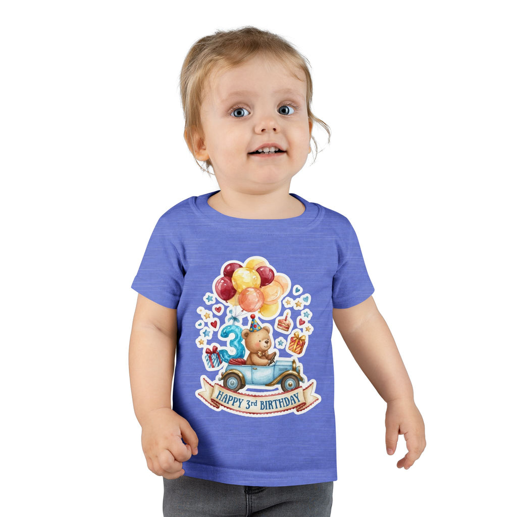 Toddler T-Shirt — Happy 3rd Birthday Bear Balloons Graphic
