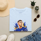 Soccer Player Graphic T-Shirt — 'England Legend' Blue Splash Design