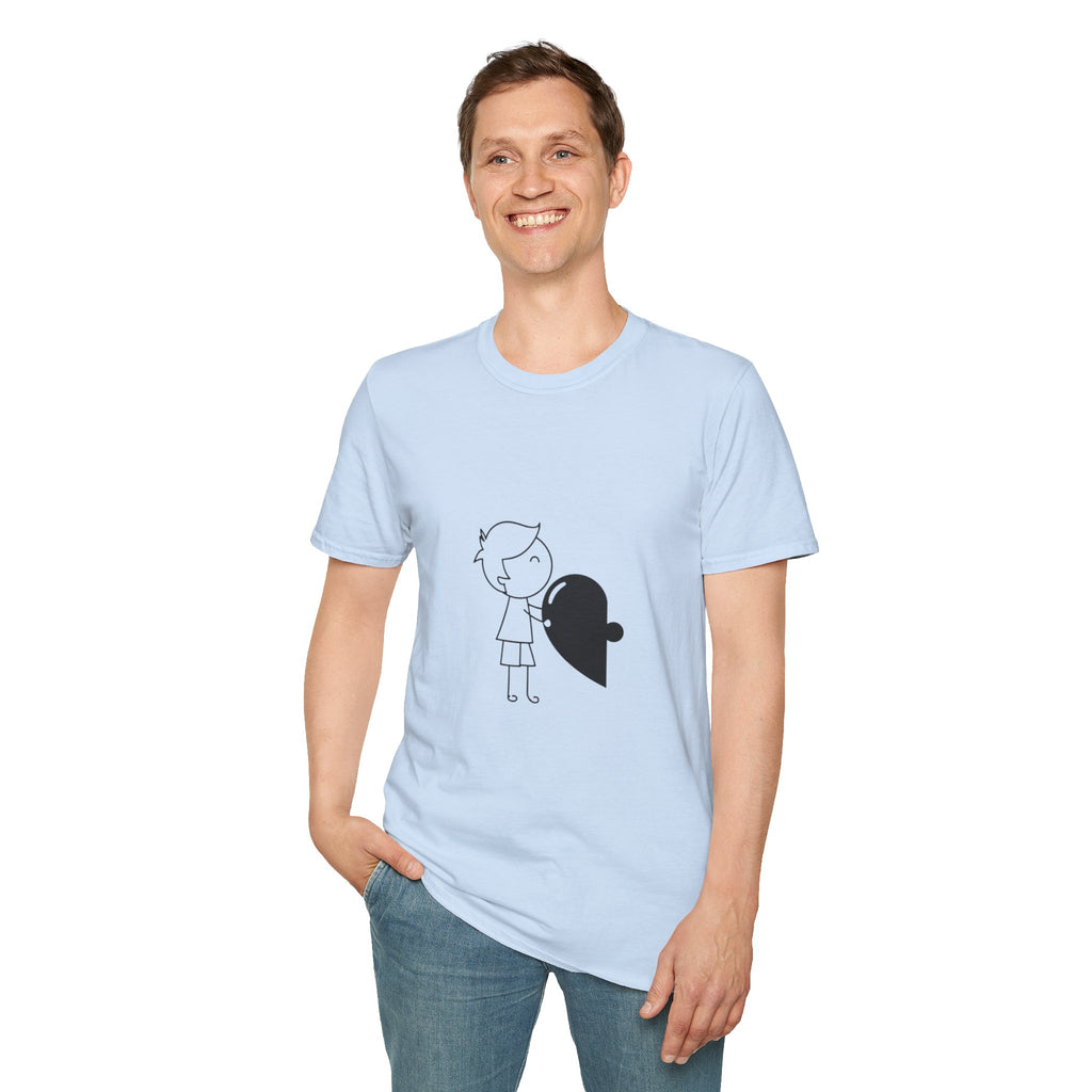 T-Shirt — Boy Hugging Heart Ghost Cute Minimalist Graphic Tee