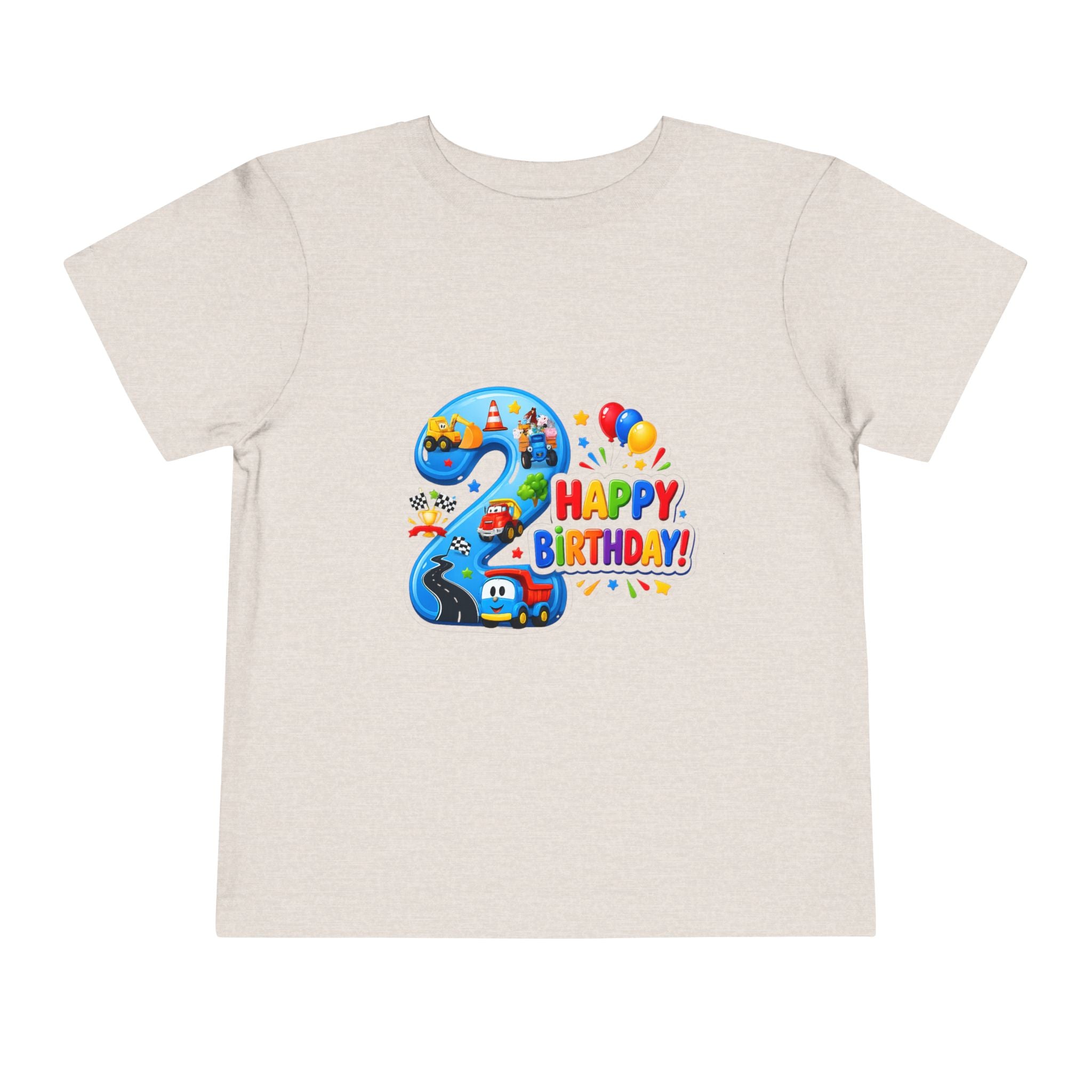 2nd Birthday Toddler Tee — Happy Birthday Number 2 with Cars & Balloons