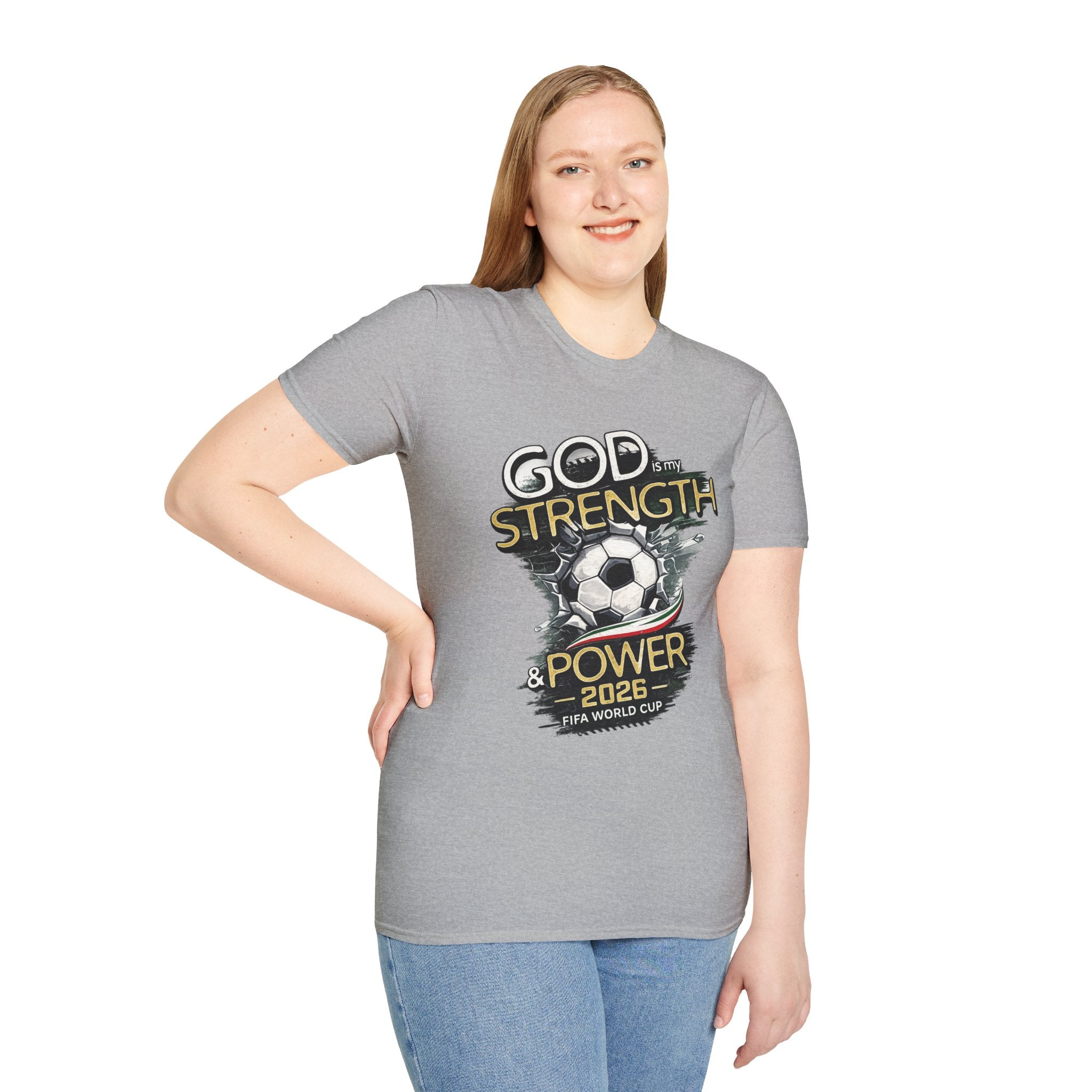 God Is My Strength Soccer T-Shirt — Christian Faith & Football Power 2026