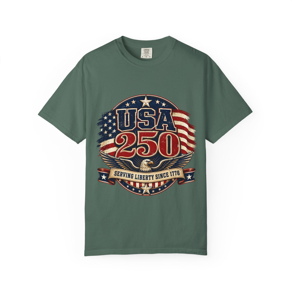 USA 250 T-Shirt — Patriotic "Serving Liberty Since 1776" Anniversary Tee