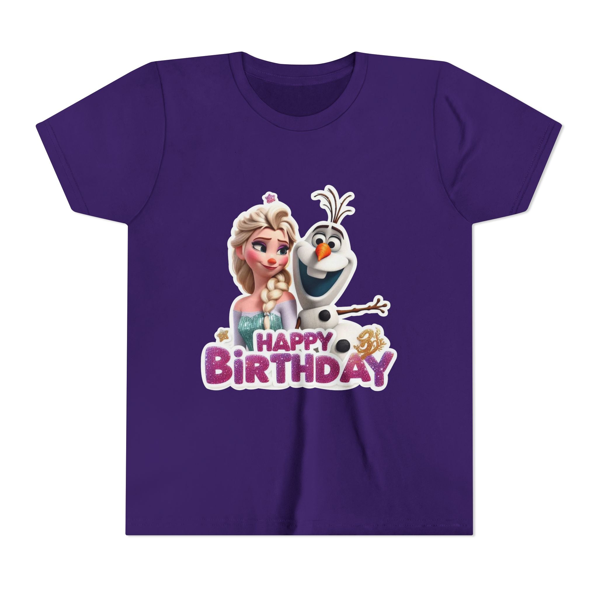 Kids' Birthday Tee - Cute Princess and Snowman "Happy Birthday" Graphic