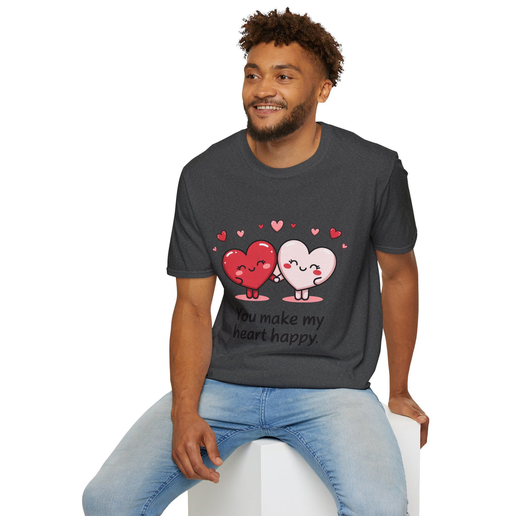 Cute Couples Heart T-Shirt — "You Make My Heart Happy" Valentine's Tee