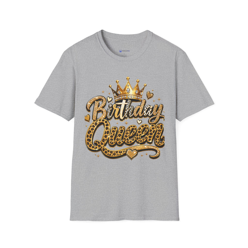 Birthday Queen T‑Shirt — Gold Crown & Leopard Print Celebration Tee