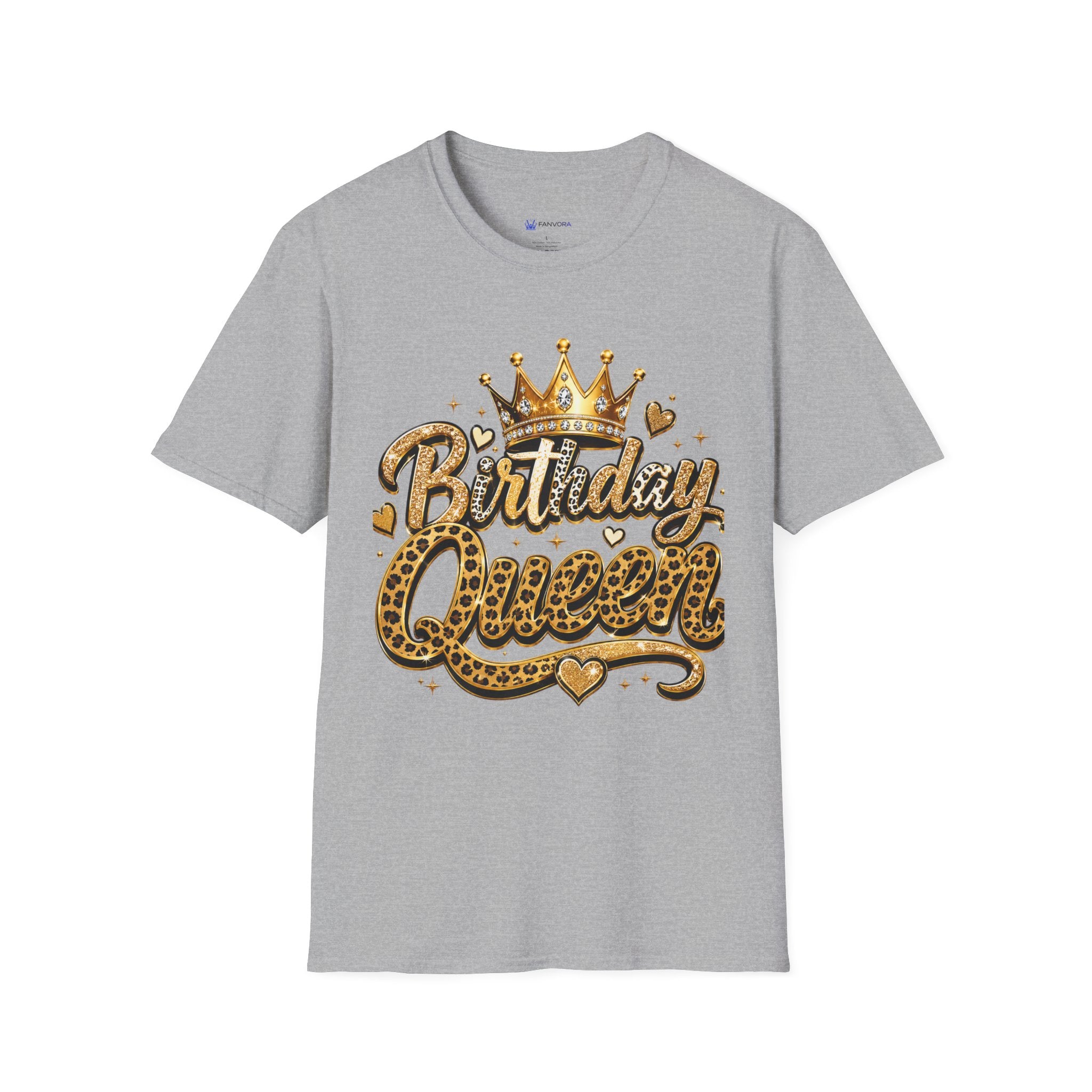 Birthday Queen T‑Shirt — Gold Crown & Leopard Print Celebration Tee