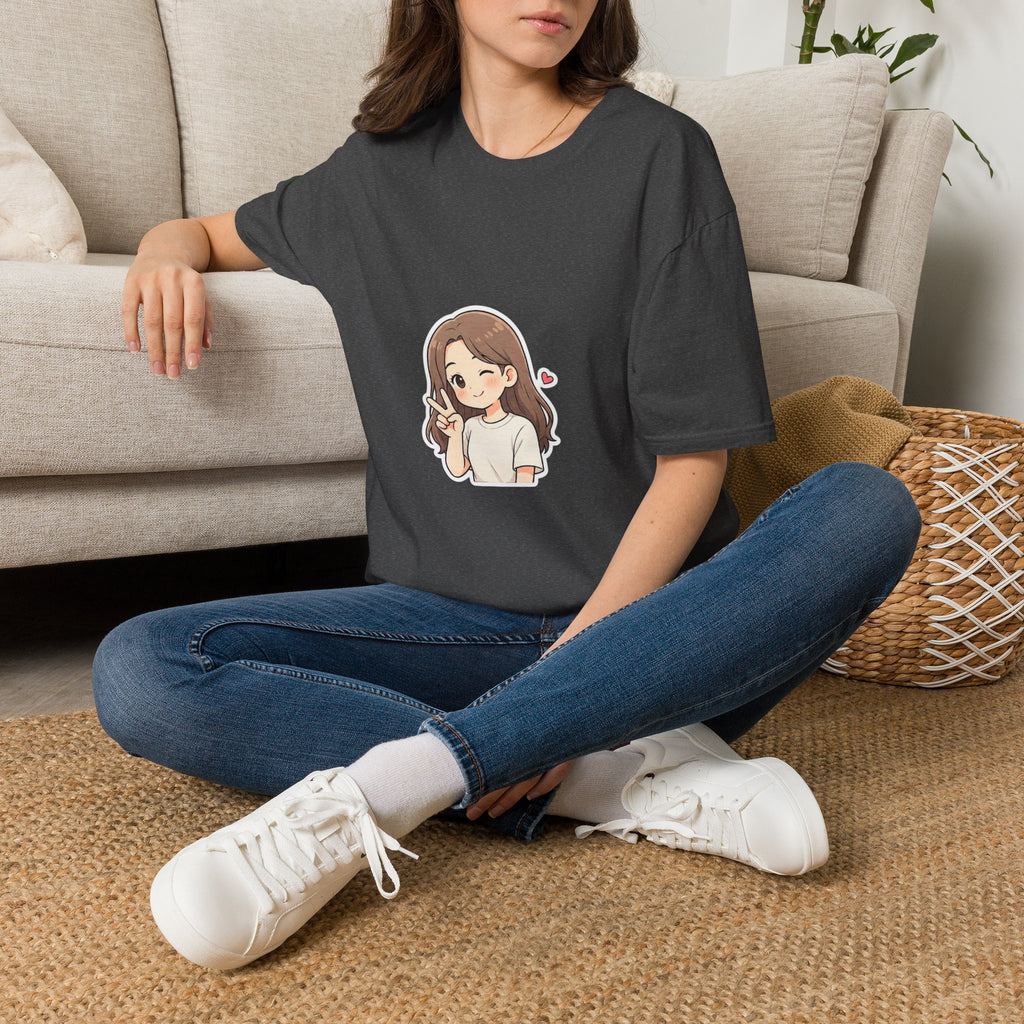 Cute Winking Girl Graphic T-Shirt – Kawaii Heart Tee