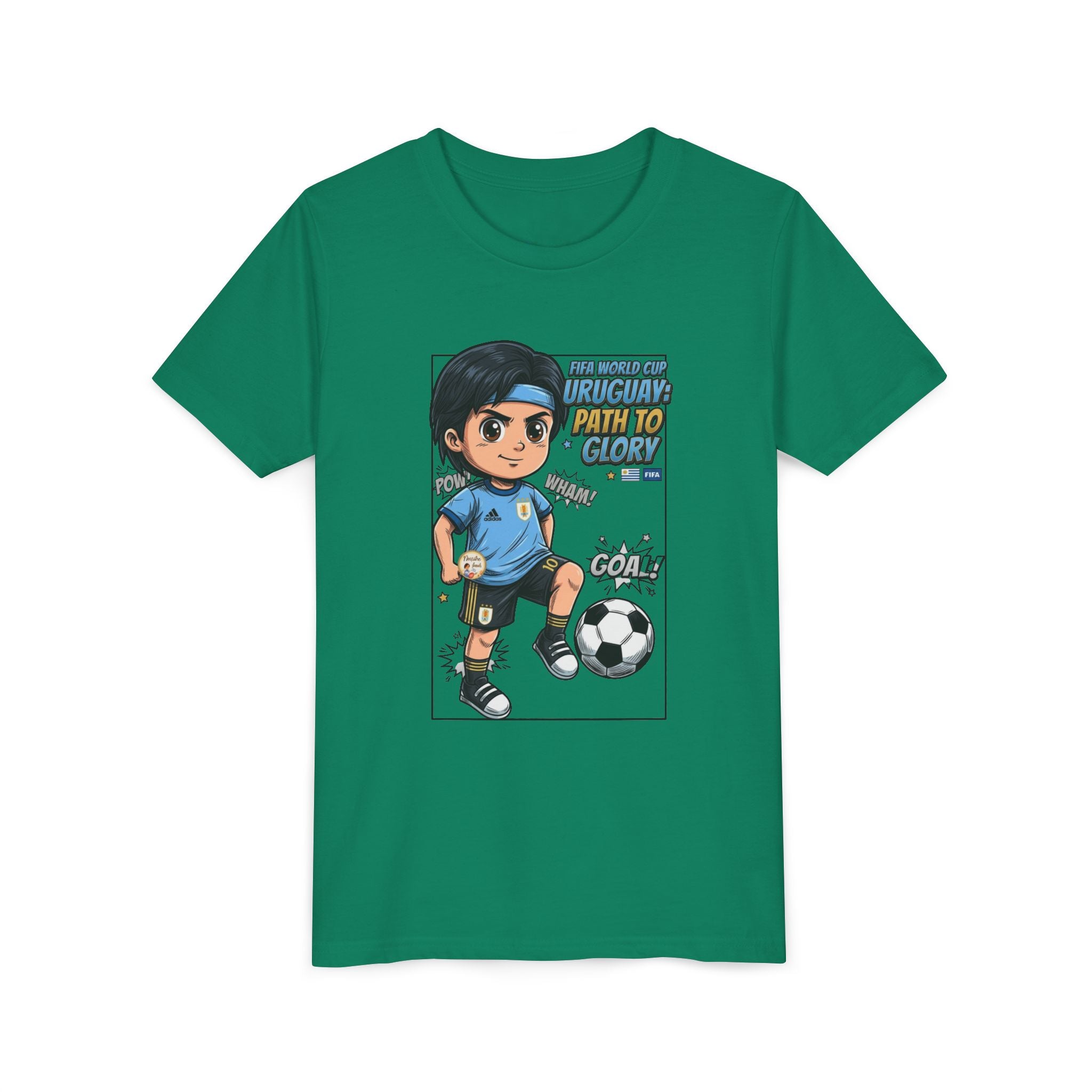 Youth Soccer Tee – Cute Cartoon Player "Ready to Score" Kids Jersey